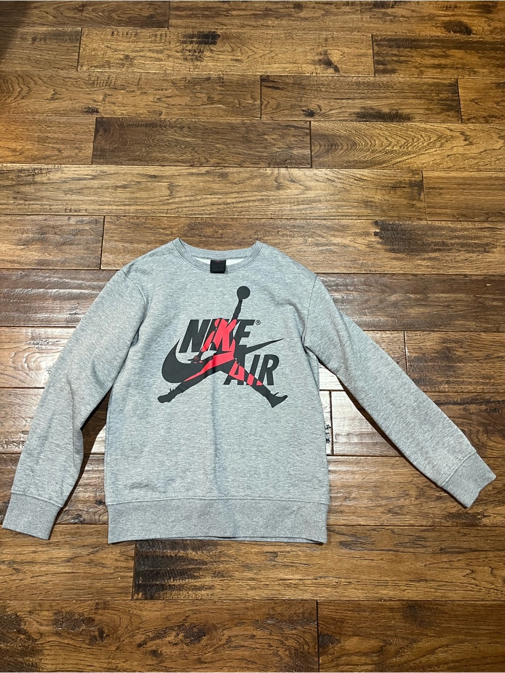 Nike Gray Crewneck kids large Sweatshirt with Black and Red Air Jumpman Graphic